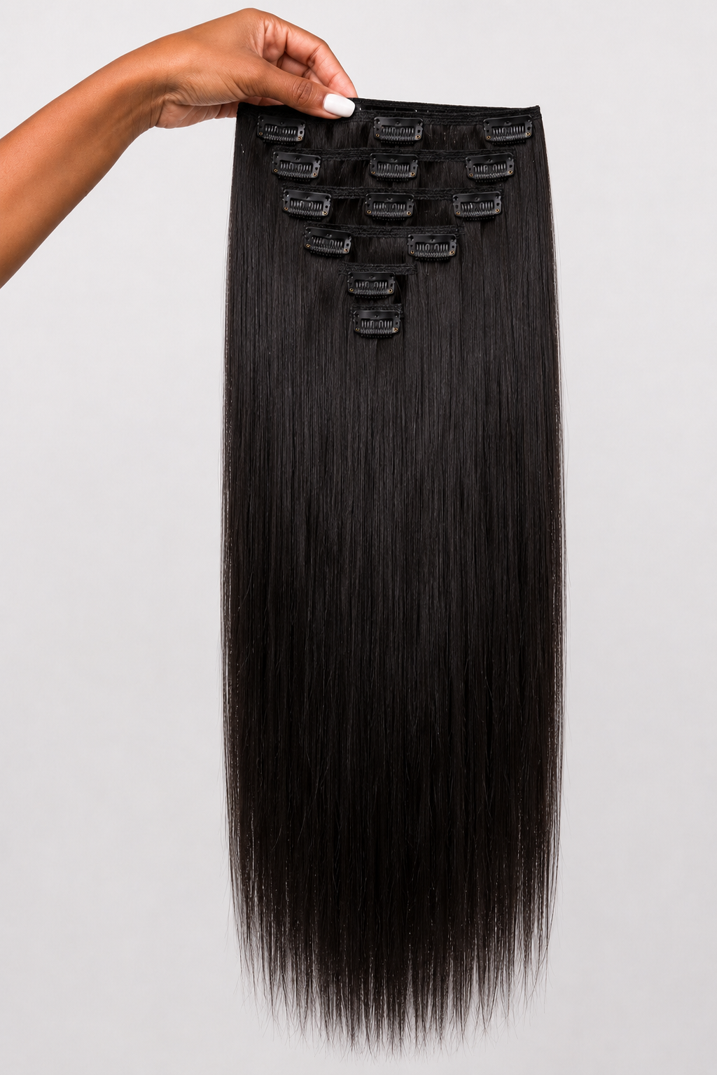 Natural black straight clip-in extensions